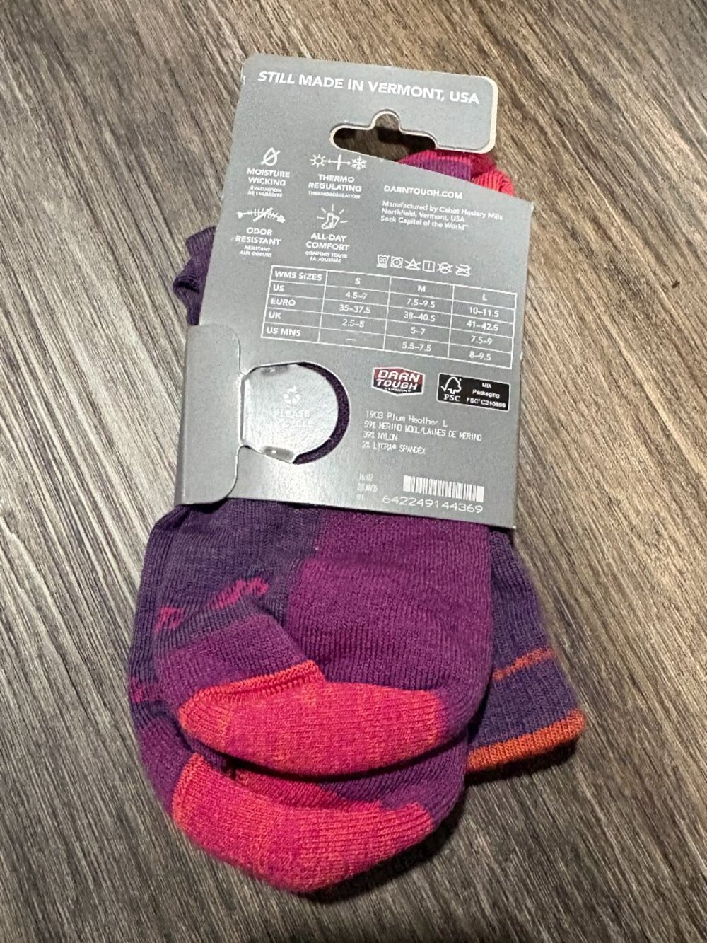Darn Tough Hike TRek Ladies Merino Wool Hiking Sock Purple Pink Micro Crew sz L
